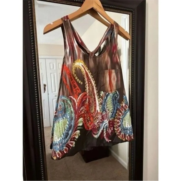 Moon Collection Women’s Boho Paisley Tank Top S Multicolor Tie Front Festival - Picture 4 of 7